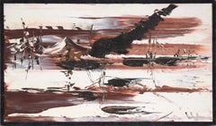 Abstrakte Landschaft in Öl auf Masonit, Moderne der Mitte des Jahrhunderts
