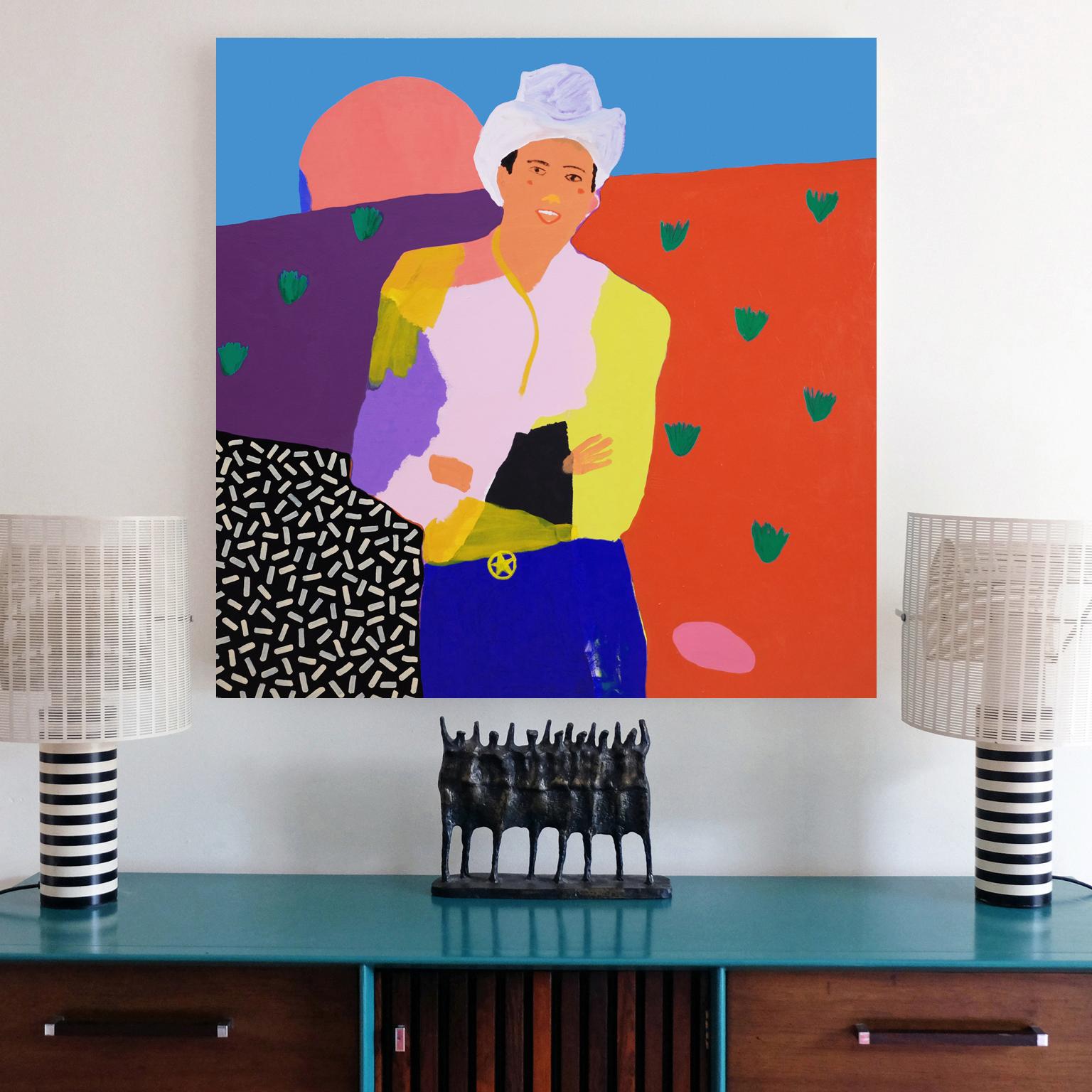British 'Ray of Sunshine' Cowboy Portrait Painting by Alan Fears Pop Art For Sale