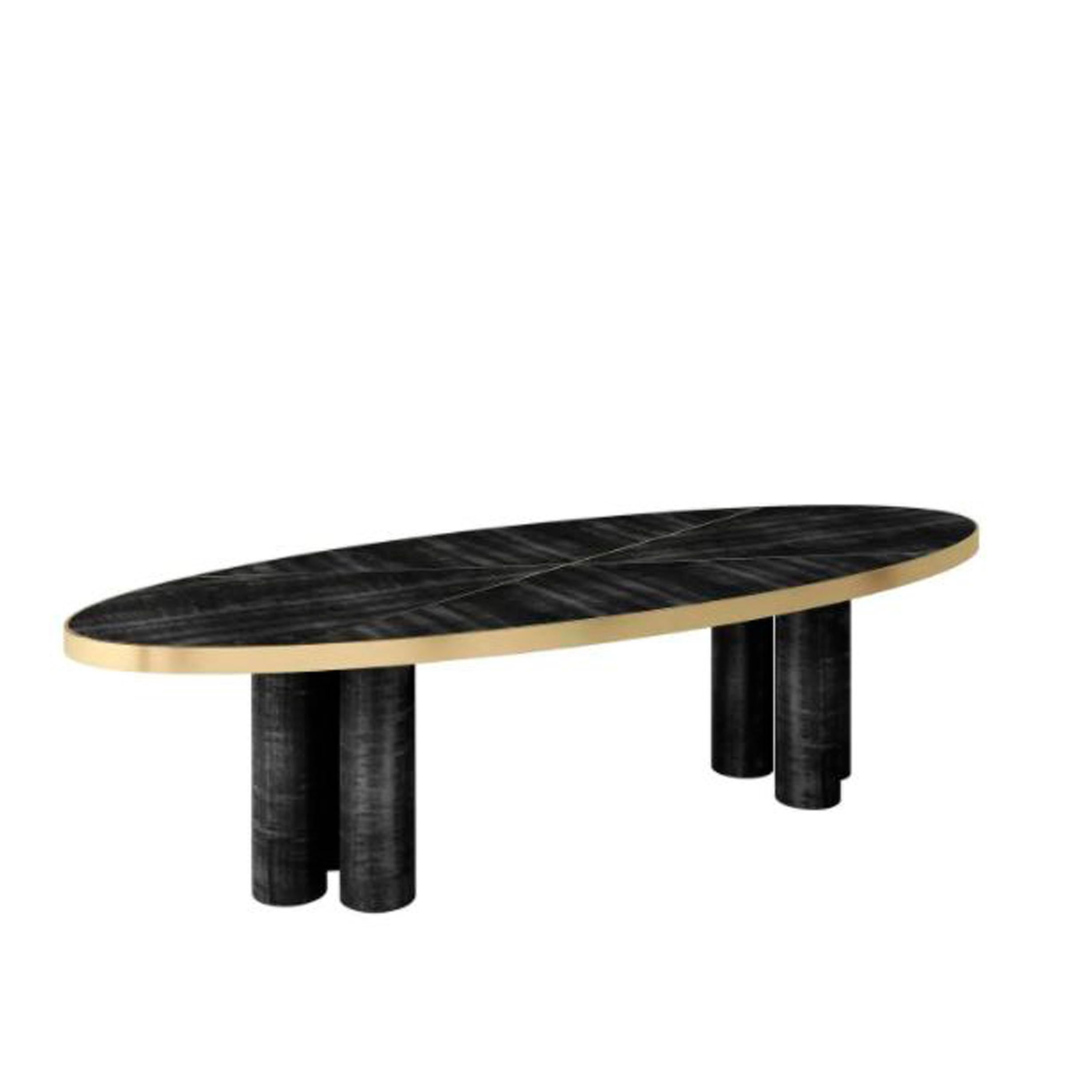 Mid-Century moderno Tavolo da pranzo ovale Ray, in legno sikomoro grigio frisé lucido di Duistt in vendita