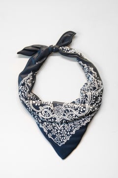 BANDANNA - Large Painted Hangable Wood Sculpture, Dark Blue and White