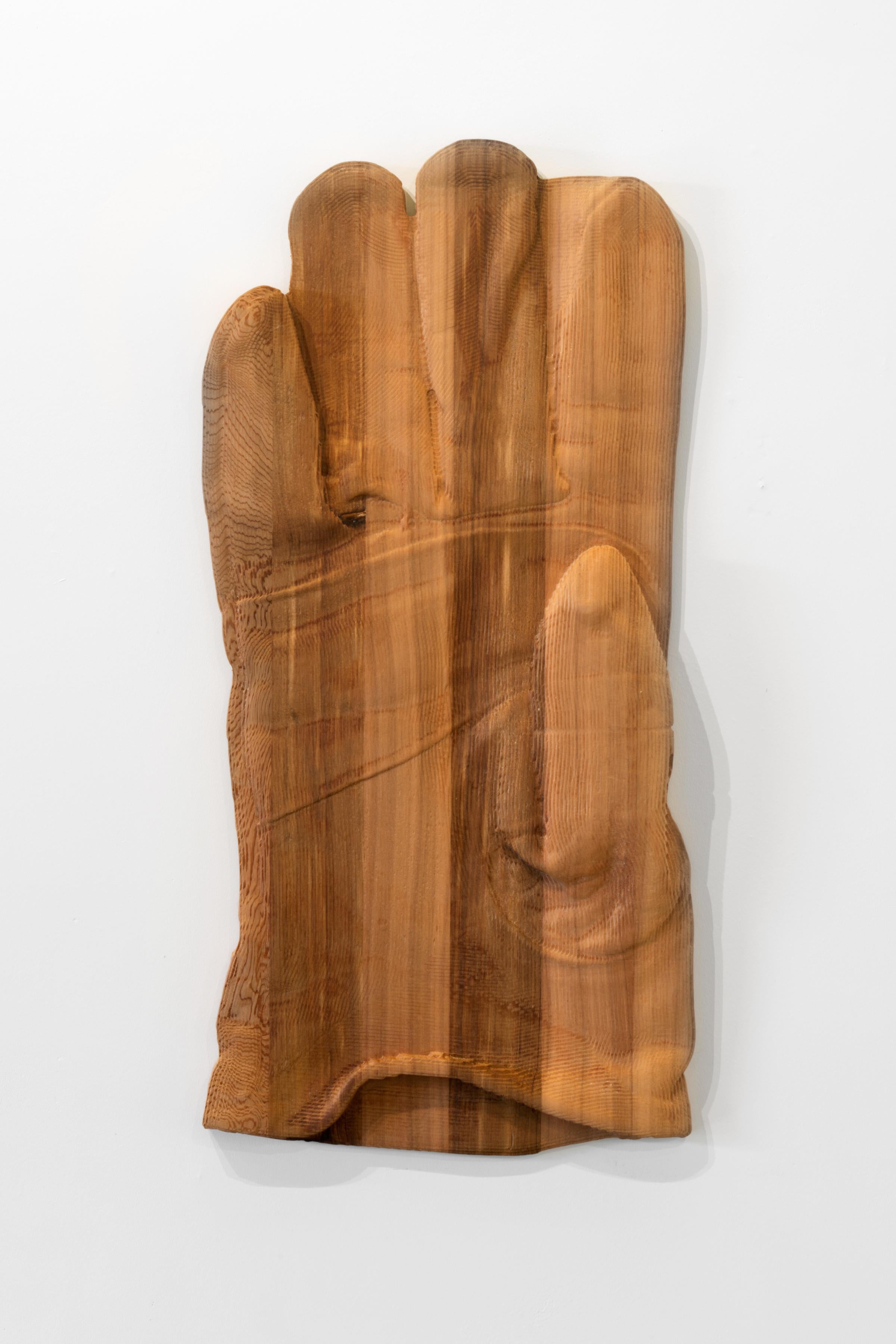 DEGLOVING - Escultura de madera teñida de guante de trabajo