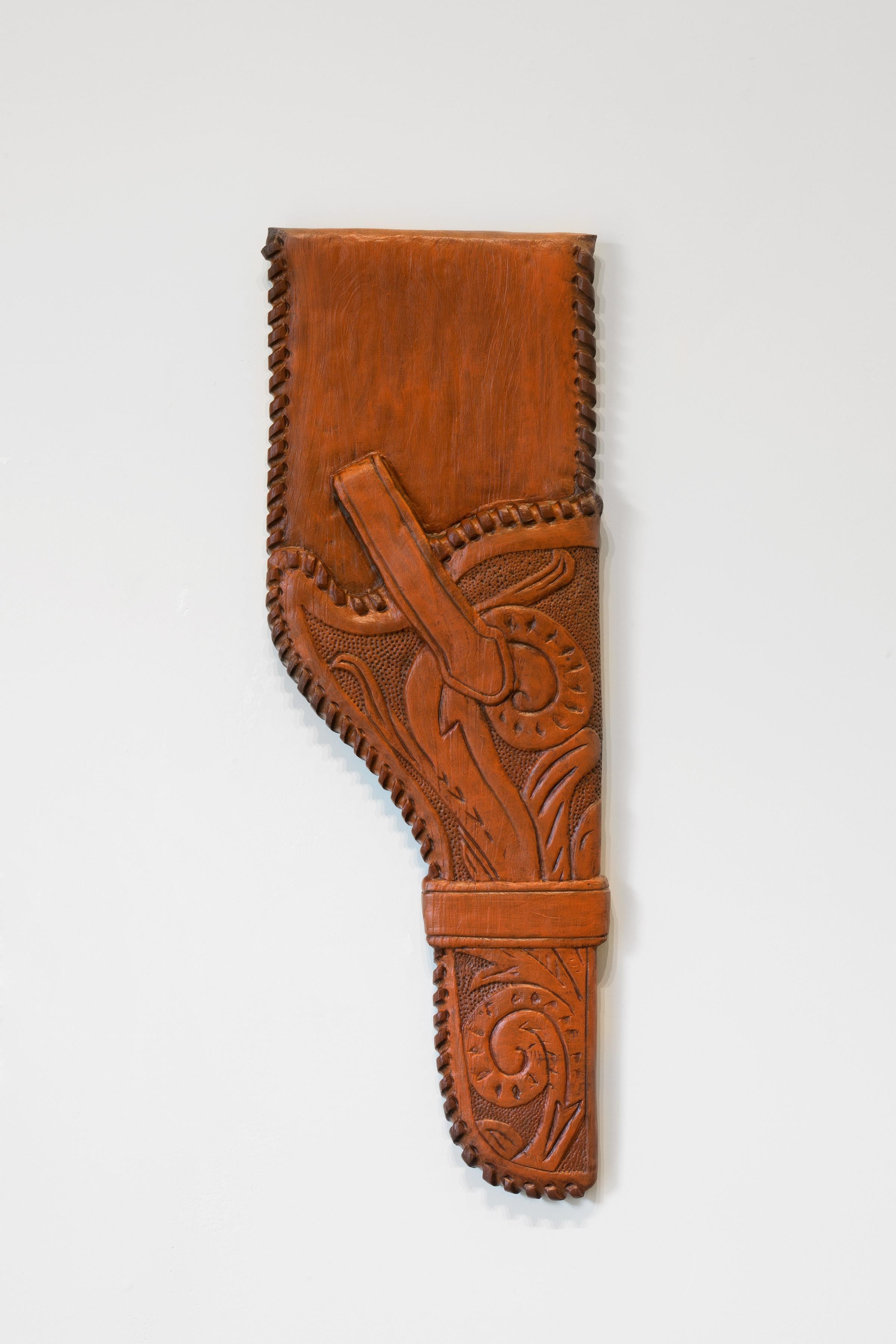 Ray Padron Figurative Sculpture - HOLSTER - Wood Sculpture of Western Style Gun Holster, Hyperrealistic Sculpture