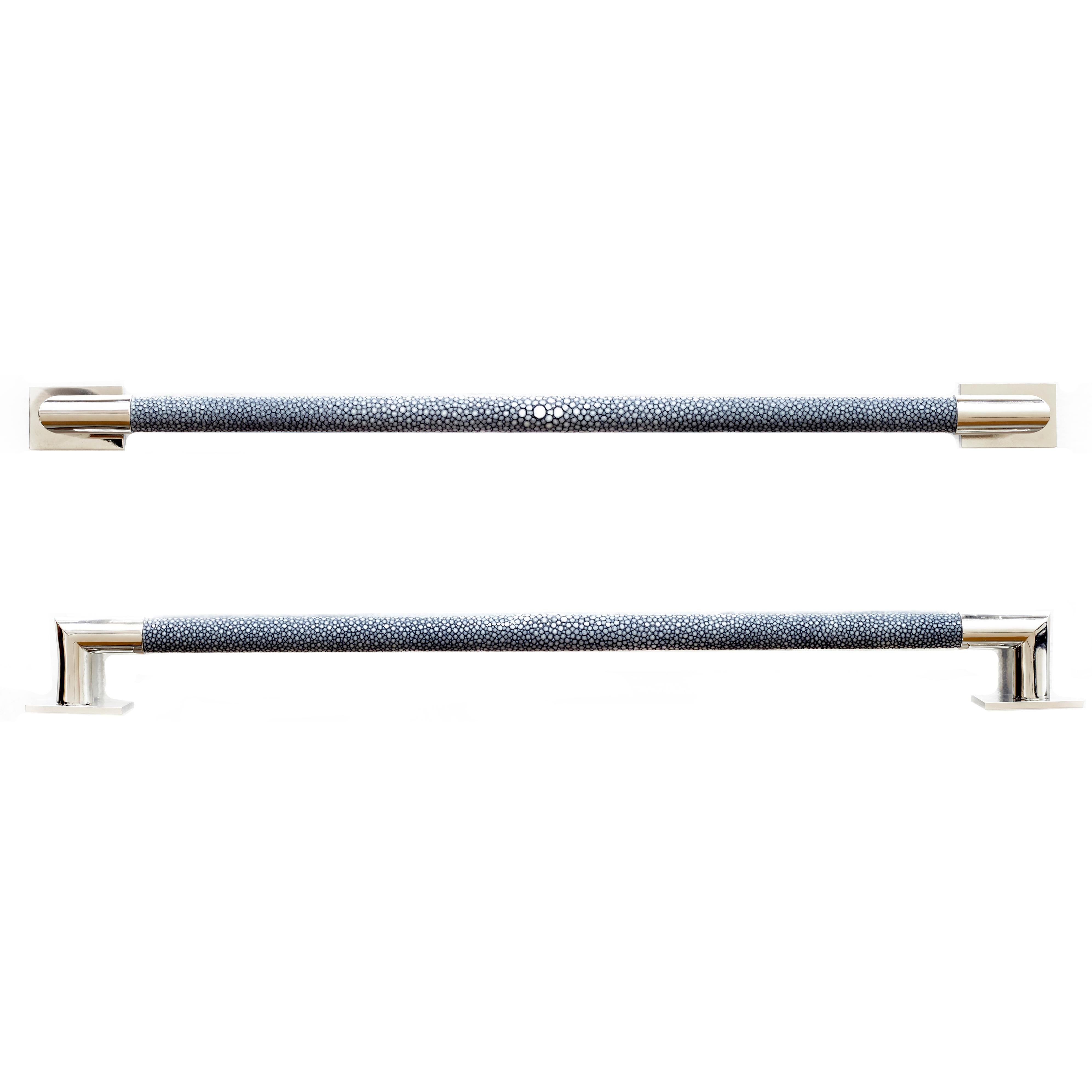 "Ray" Polished Nickel and Shagreen Bar Cabinet Pull For Sale