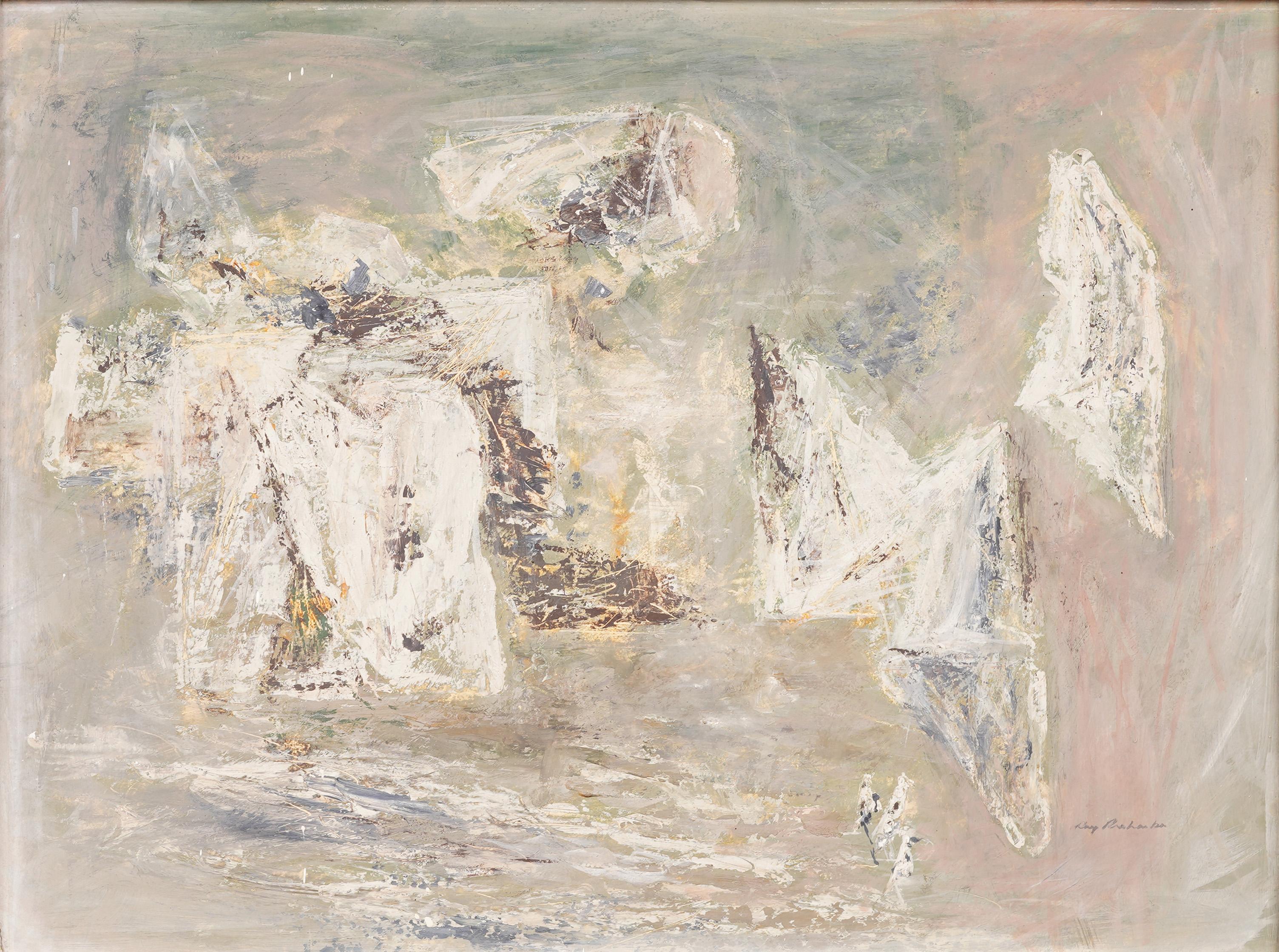 Pittura ad olio con cornice esposta Espressionismo astratto americano moderno di metà secolo - Painting Astratto di Ray Prohaska