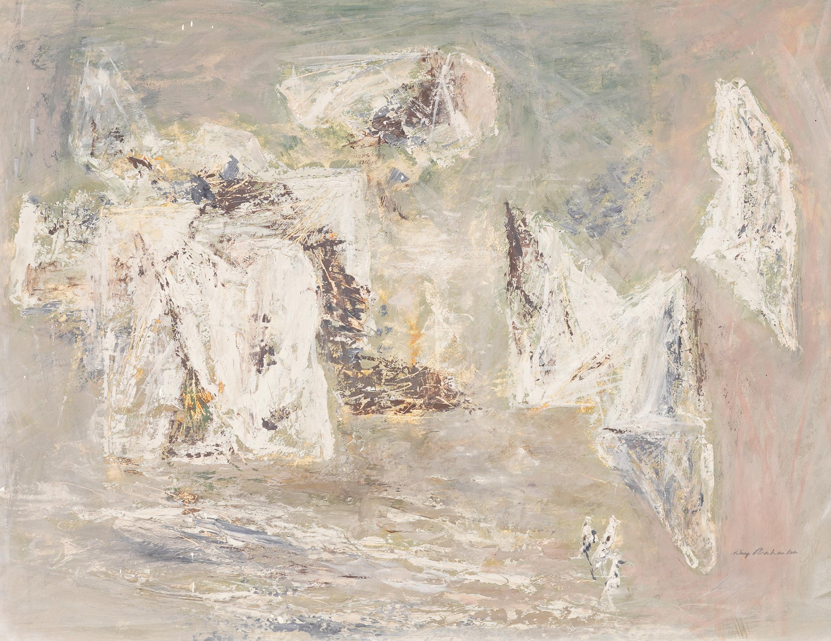 Pittura ad olio con cornice esposta Espressionismo astratto americano moderno di metà secolo - Abstract Painting Marrone di Ray Prohaska