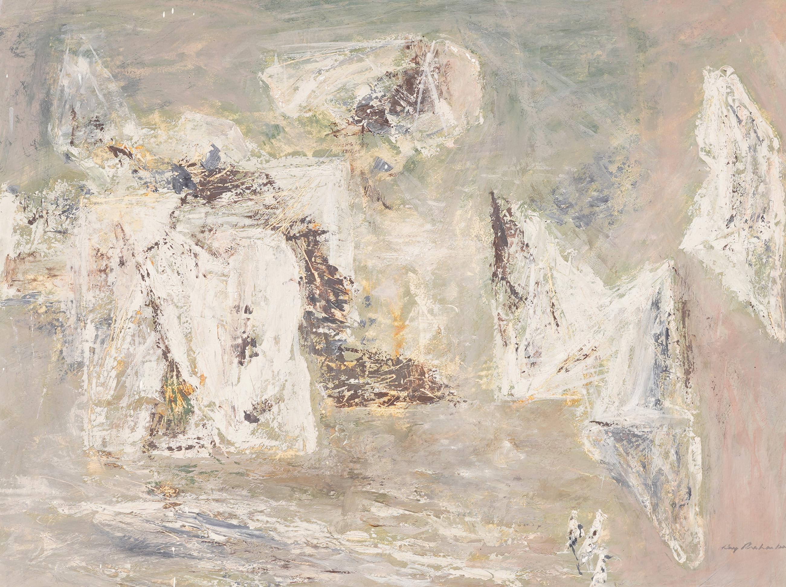 Quadro ad olio di scuola americana espressionista astratta vintage di Ray Prohaska (1901 - 1981).  Olio su tavola.  Una cornice d'epoca molto bella.  Firmato.  Esposto alla Mortimer Levitt Gallery.  Dimensioni dell'immagine, 26L x 20H.