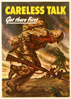 Original Vintage Careless Talk Got There First by Ray Prohaska WWII c1943