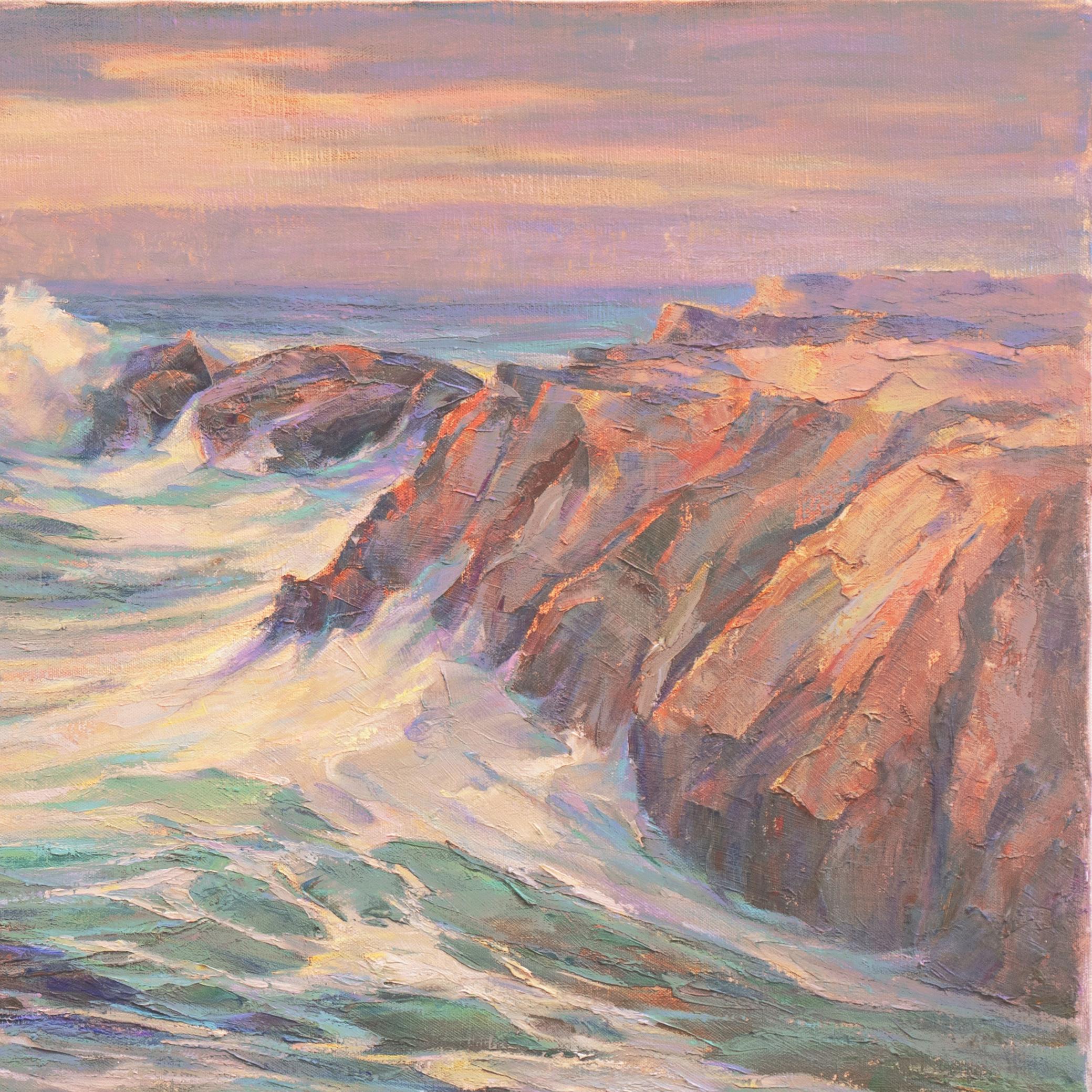 'High Tide', Santa Cruz Art League, Exhibited Seascape, San Francisco Bay Area - Brown Landscape Painting by Ray Radliff