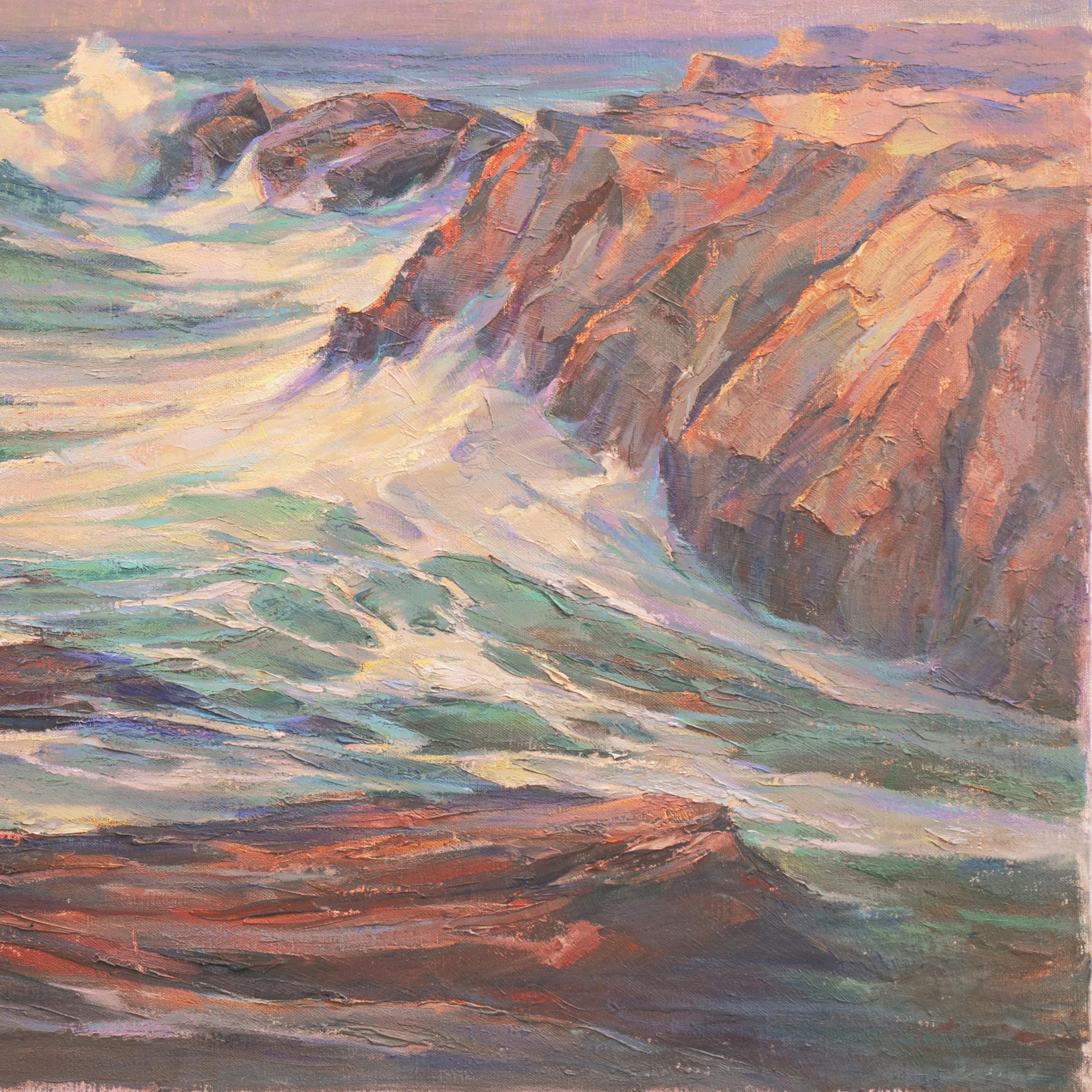 'High Tide', Santa Cruz Art League, Exhibited Seascape, San Francisco Bay Area - Impressionist Painting by Ray Radliff