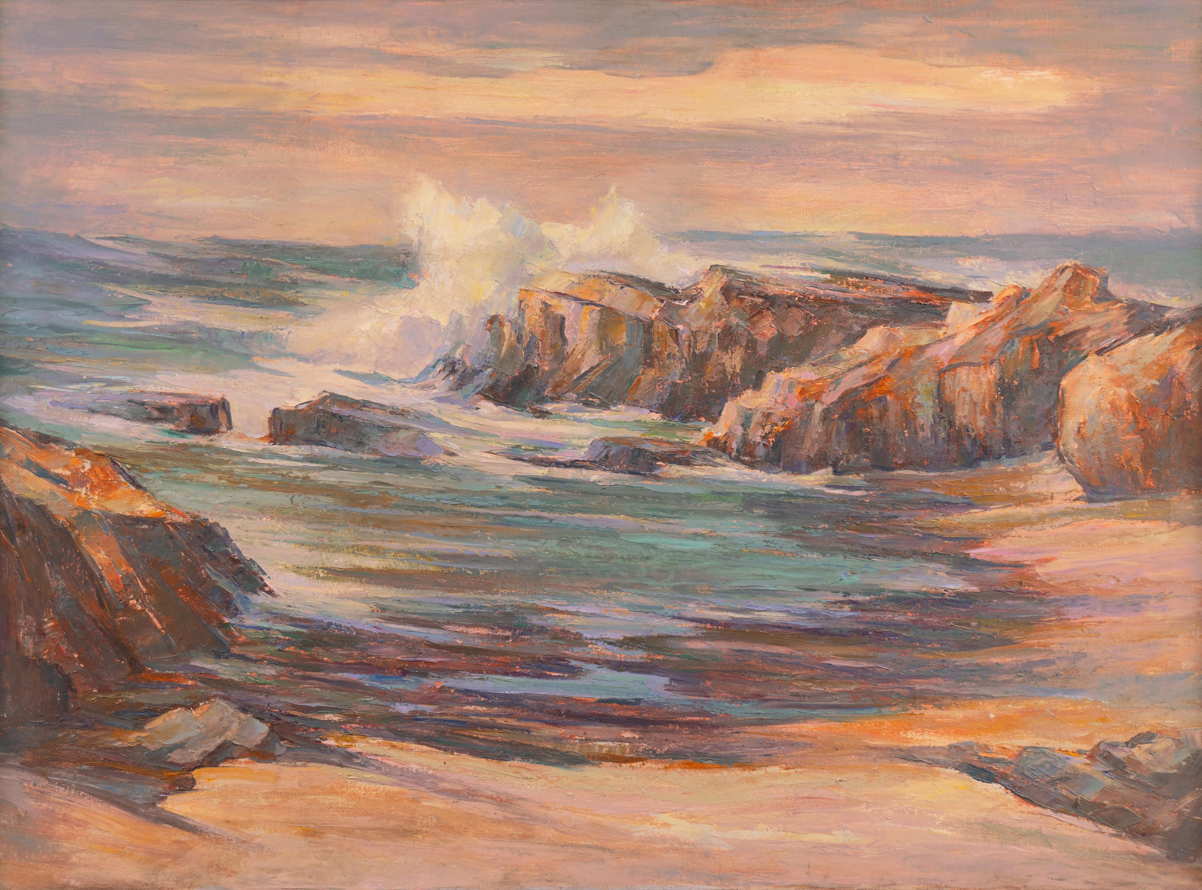 'Pacific Sunset', Oil Seascape, San Francisco Bay Area,  Santa Cruz Art League - Painting by Ray Radliff