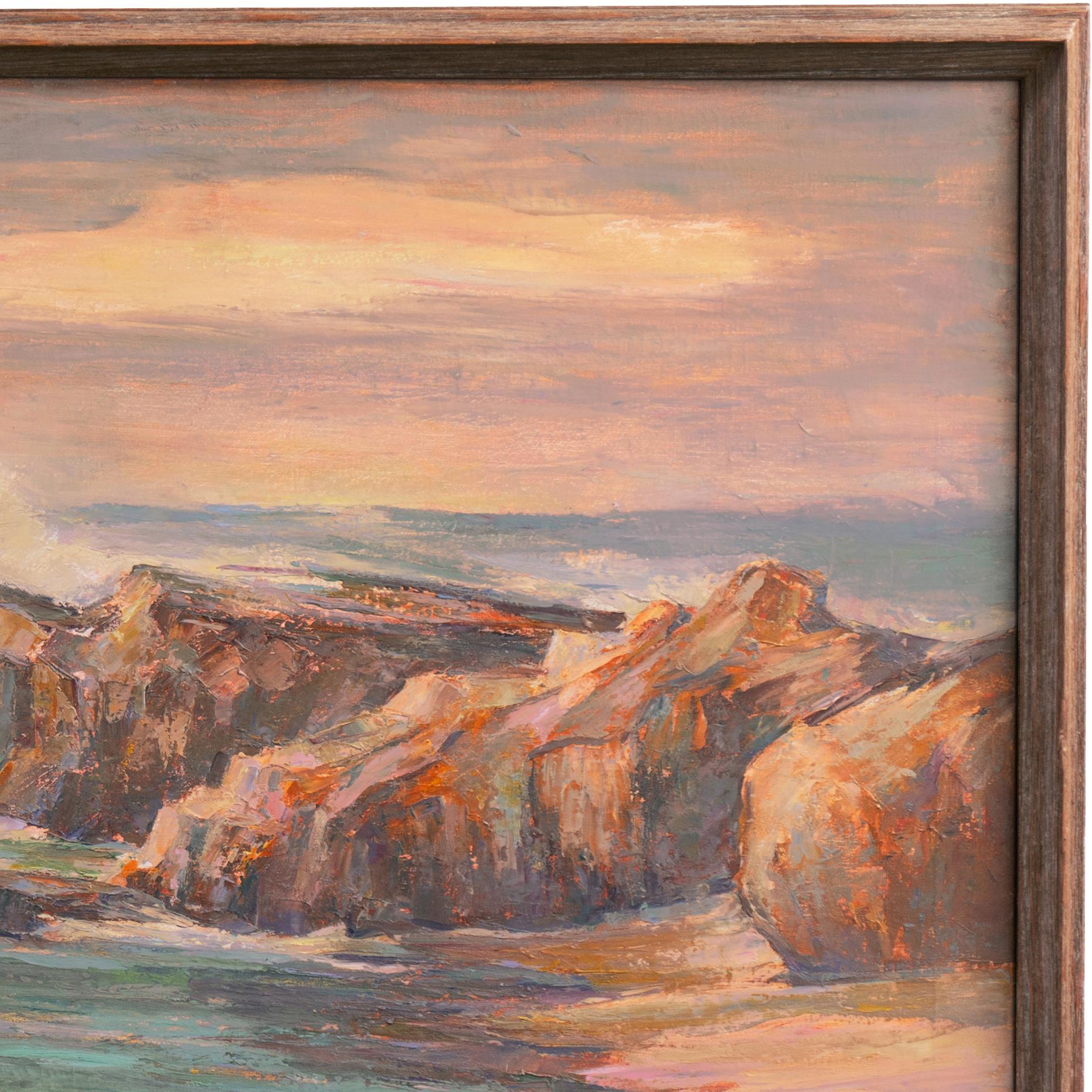 'Pacific Sunset', Oil Seascape, San Francisco Bay Area,  Santa Cruz Art League - Brown Landscape Painting by Ray Radliff