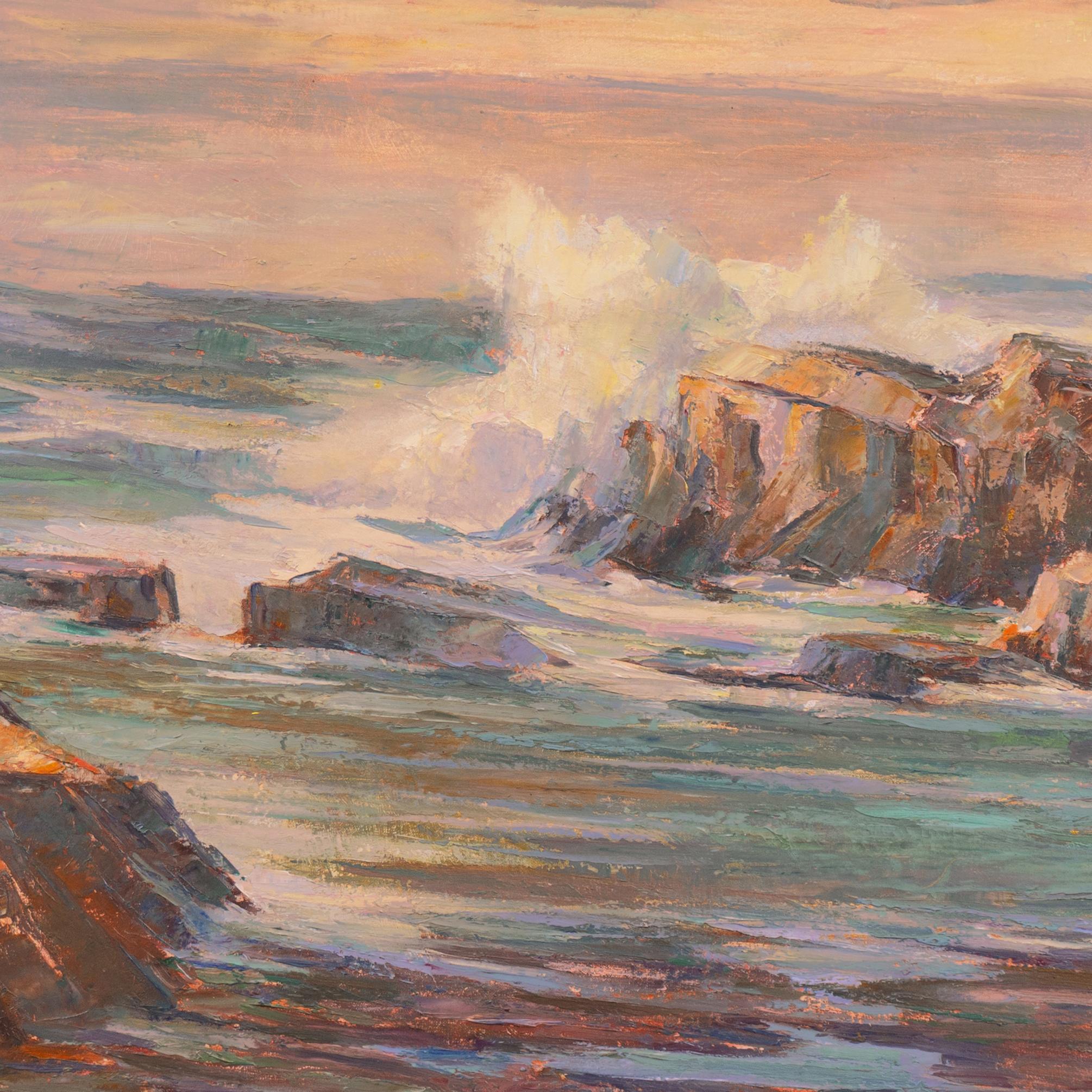 Painted circa 1965 by Ray Radliff (American, 1900-1974) and accompanied by certificate of authenticity. 
Framed dimensions: 30.5 x 40.5 inches.

This California artist exhibited widely and with success from the 1940's through the 1950's including at