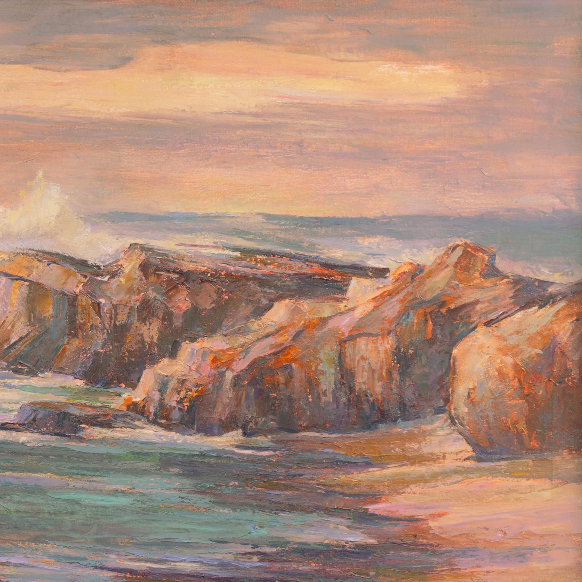 'Pacific Sunset', Oil Seascape, San Francisco Bay Area,  Santa Cruz Art League - Impressionist Painting by Ray Radliff