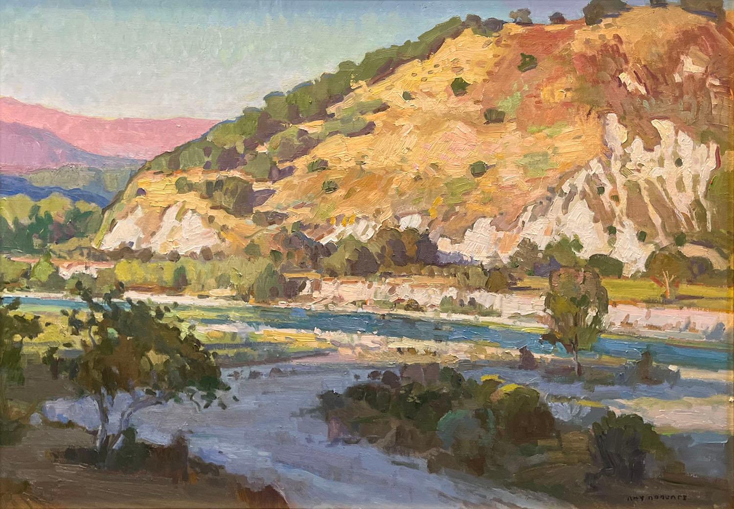 Ventura River Channel; Santa Ana Road, Ojai Valley - Realist Painting by Ray Roberts