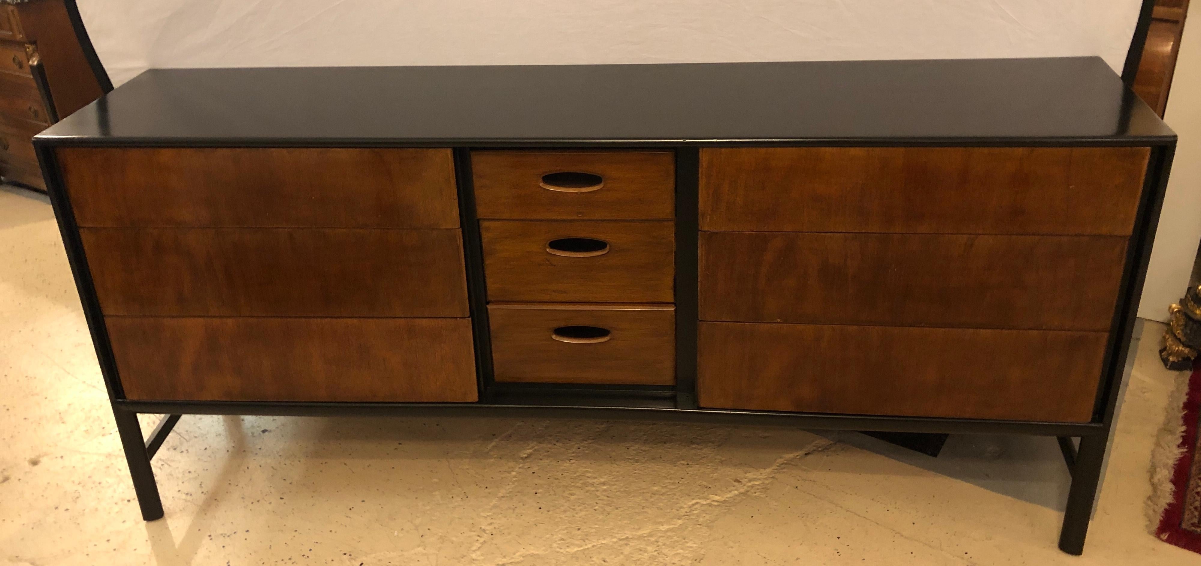 Ray Sabota for John Stuart Ebony and Burl Mid-Century Modern Dresser or Commode In Good Condition In Stamford, CT