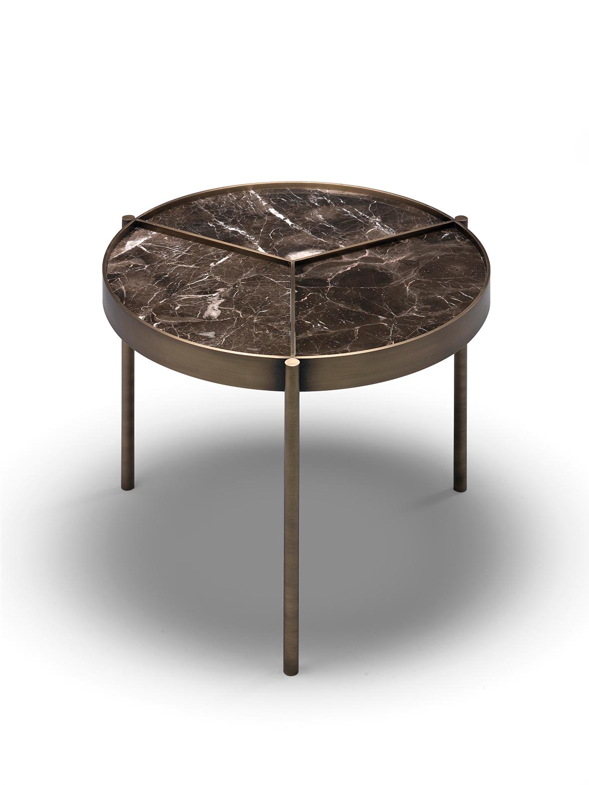 Mid-Century Modern Ray Side Table, in Bronze and Marron VITA Marble Top, Handcrafted by Duistt For Sale