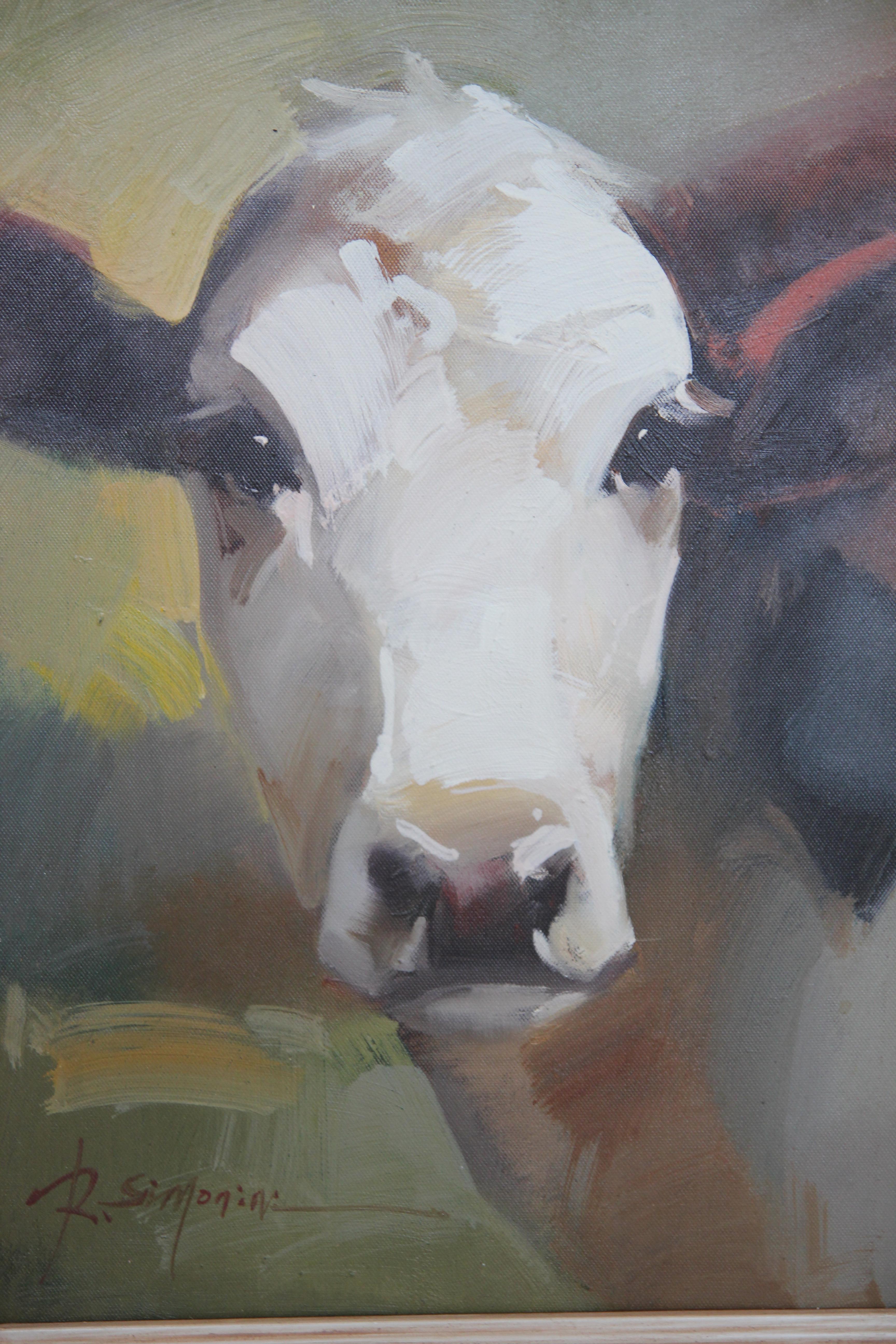 Naturalistic Portrait of a Cow - Painting by Ray Simonini