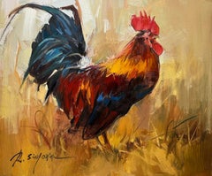 Ray Simonini "Dominic" 20x24 Farm Animal Rooster Portrait Oil Painting on Canvas