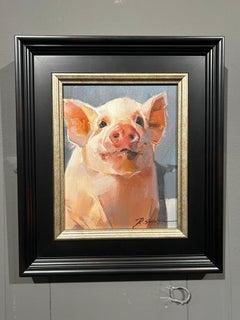 Ray Simonini, "Heathcliff", 10x8 Impressionist Pig Farm Animal Oil Painting