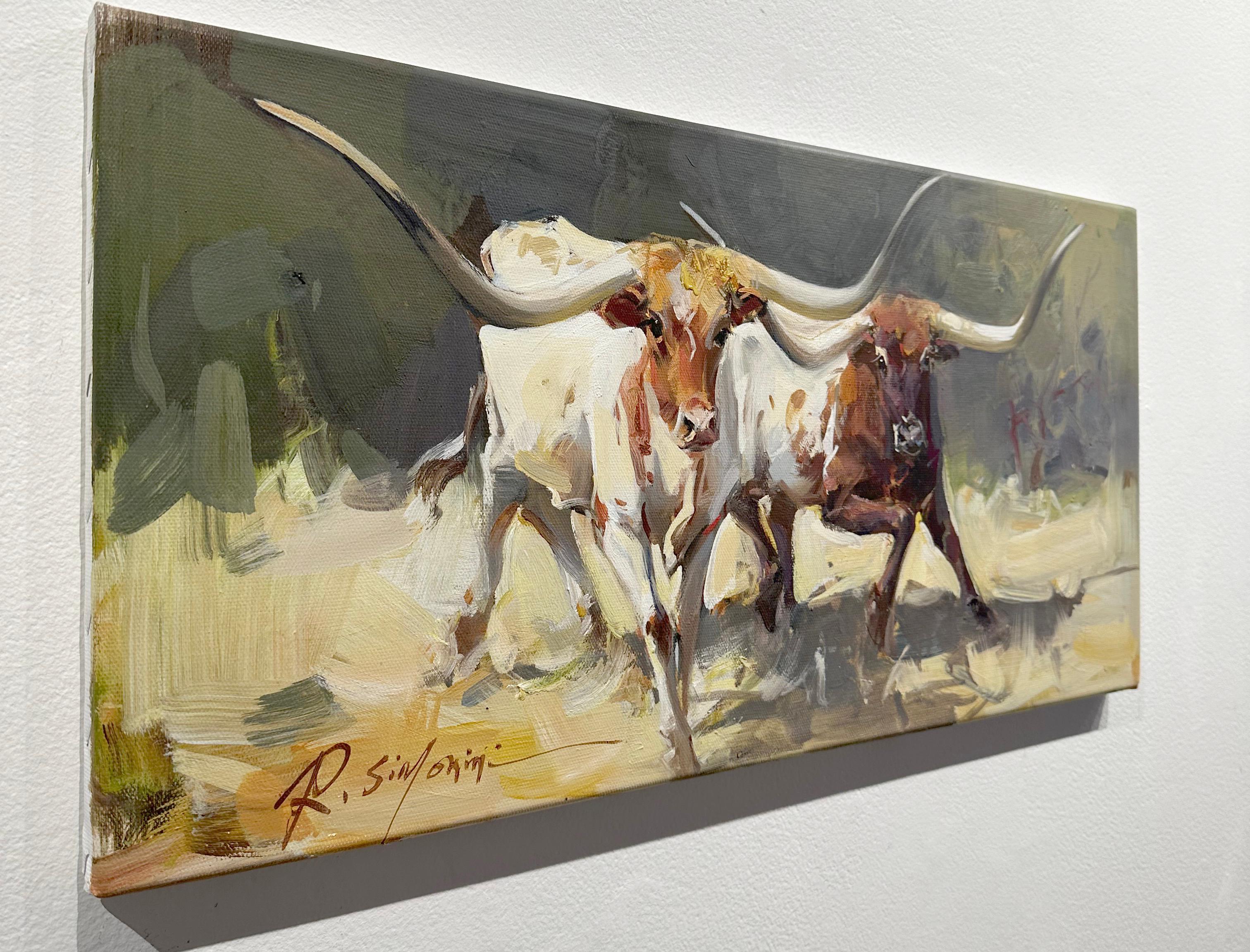 Ray Simonini, „Long Horn“, 12x24 Stierporträt, Ölgemälde 2