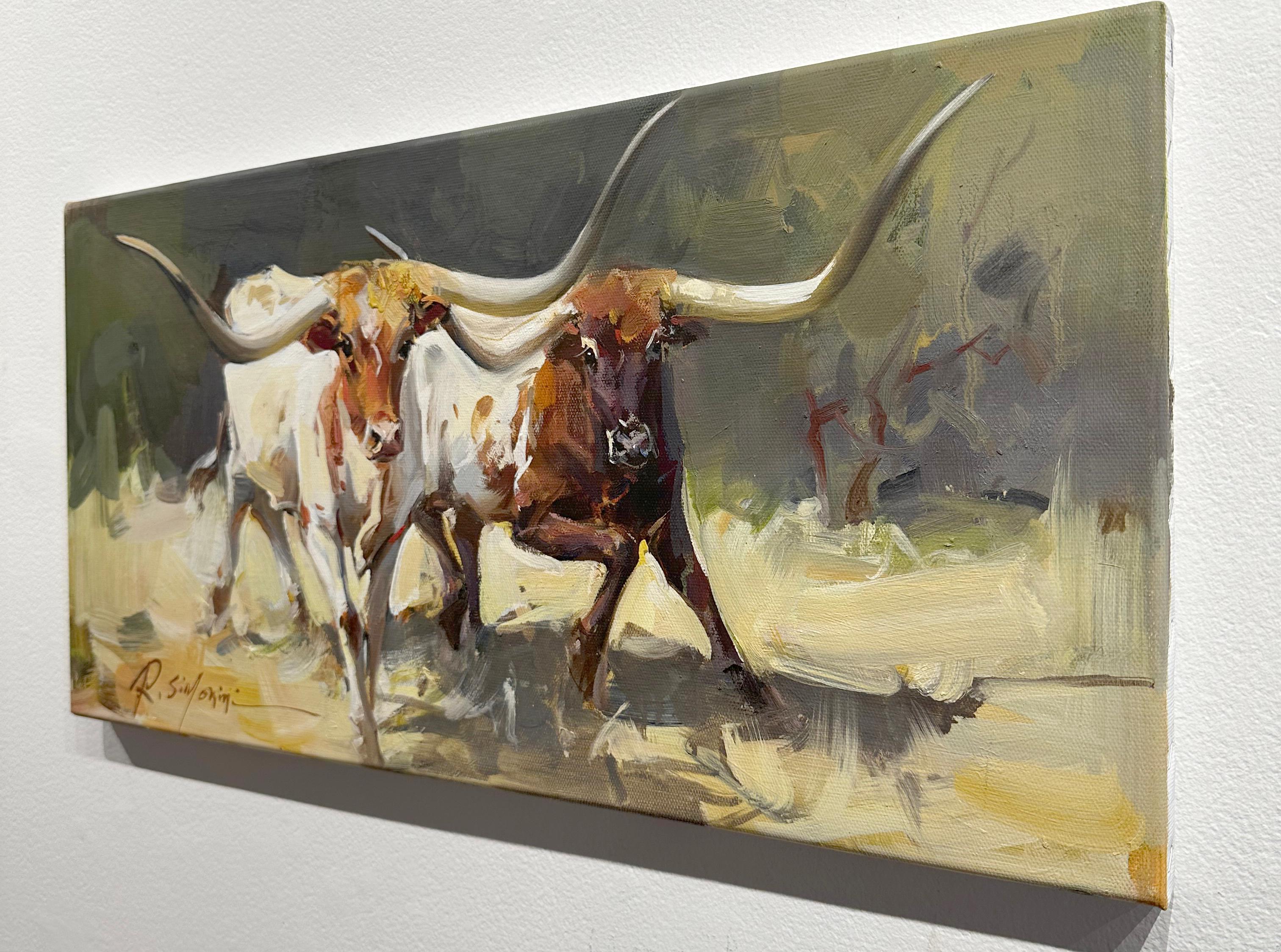 Ray Simonini, „Long Horn“, 12x24 Stierporträt, Ölgemälde im Angebot 3