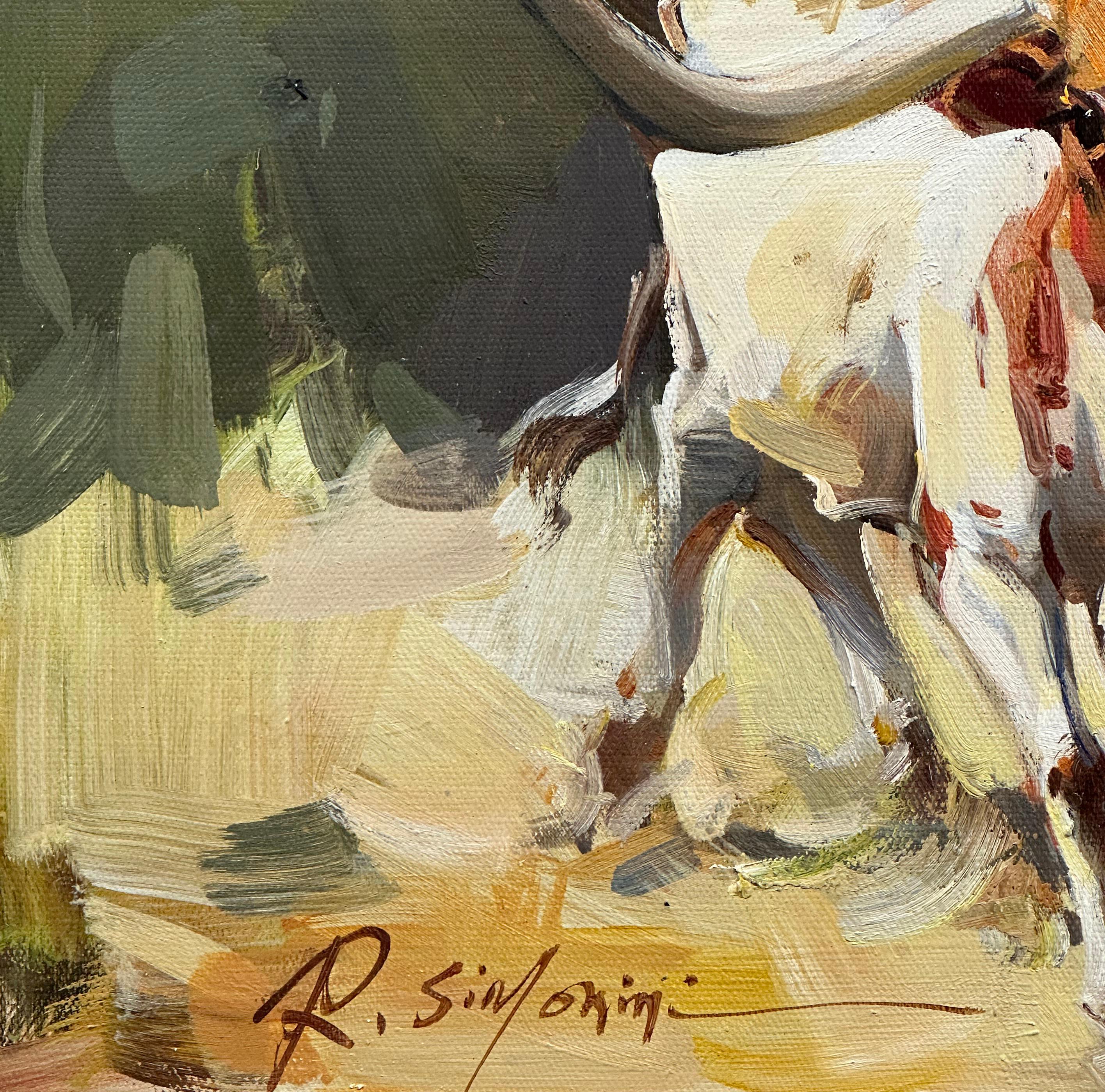 Ray Simonini, „Long Horn“, 12x24 Stierporträt, Ölgemälde 4