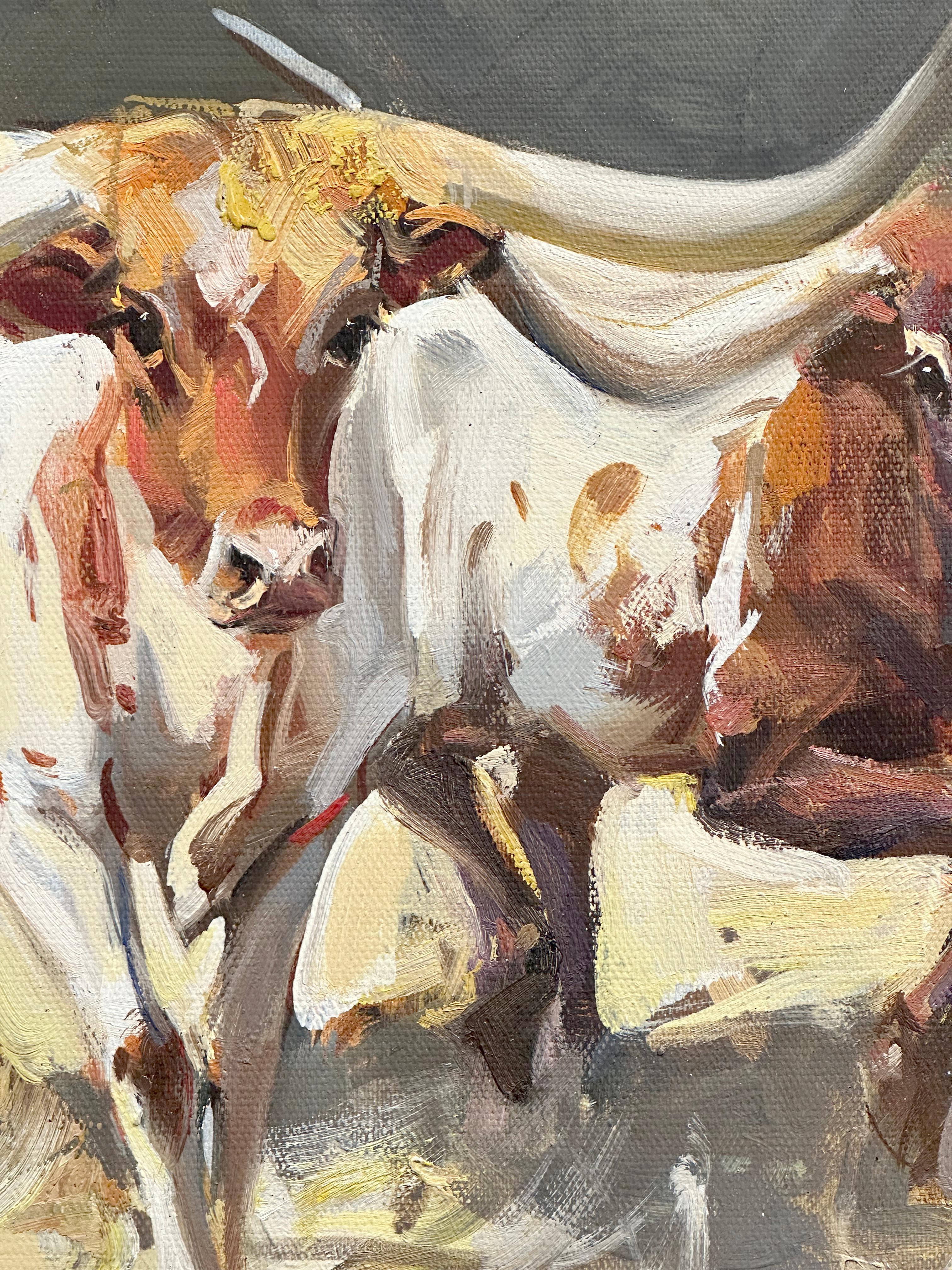 Ray Simonini, „Long Horn“, 12x24 Stierporträt, Ölgemälde im Angebot 5