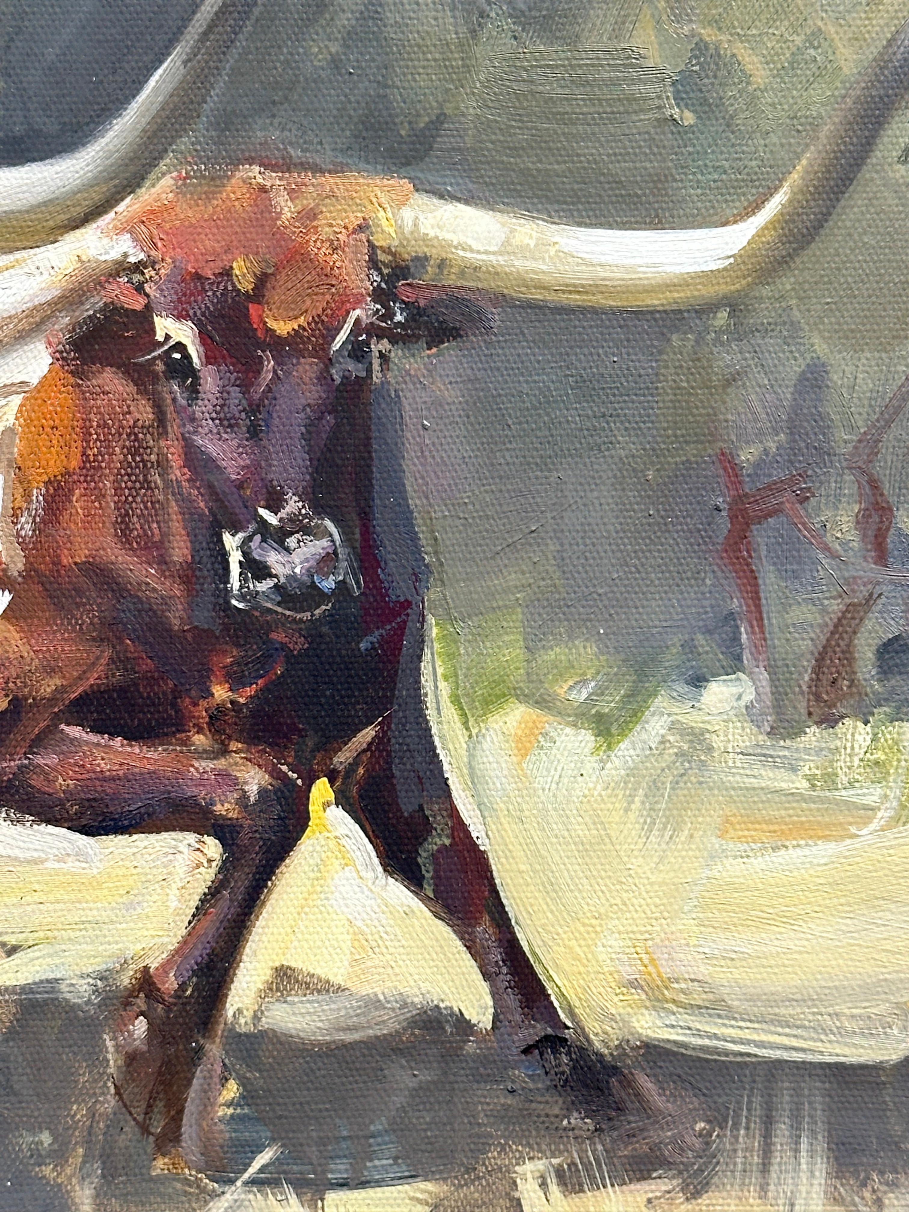 Ray Simonini, „Long Horn“, 12x24 Stierporträt, Ölgemälde im Angebot 6