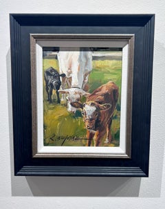 Ray Simonini, "Looking at You" 8x10 Impressionist Cow Farm Animal Oil Painting