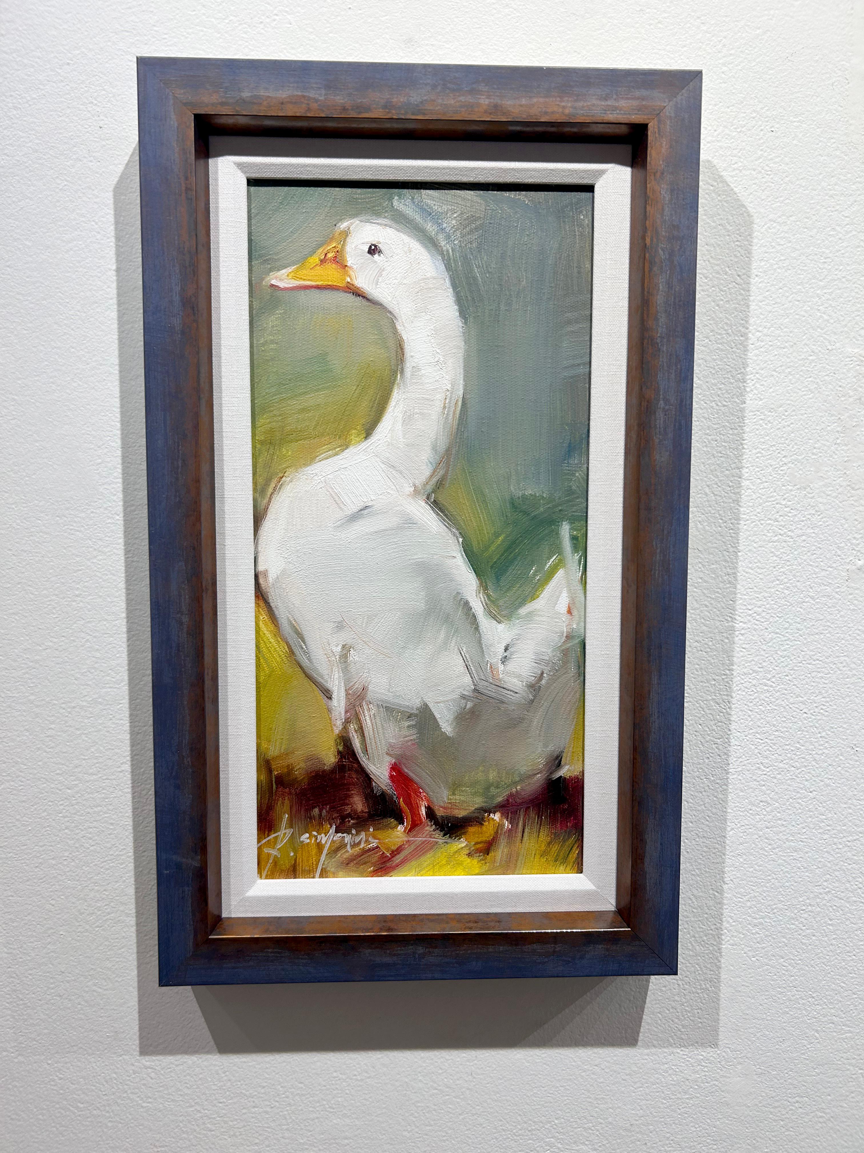 Ray Simonini, Lucie, peinture d'animaux de ferme d'oie blanche, huile sur toile en vente 1