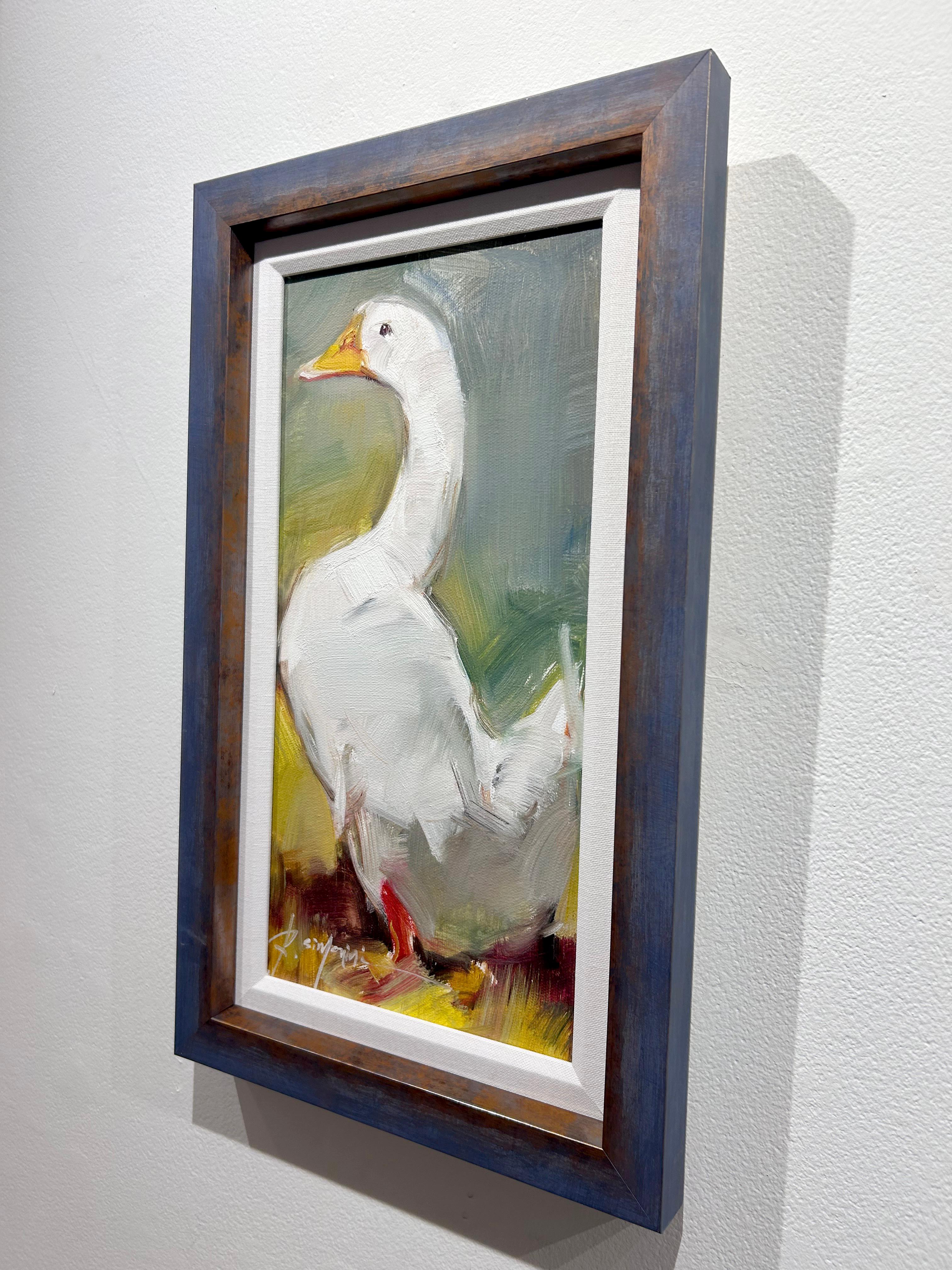 Ray Simonini, Lucie, peinture d'animaux de ferme d'oie blanche, huile sur toile en vente 2