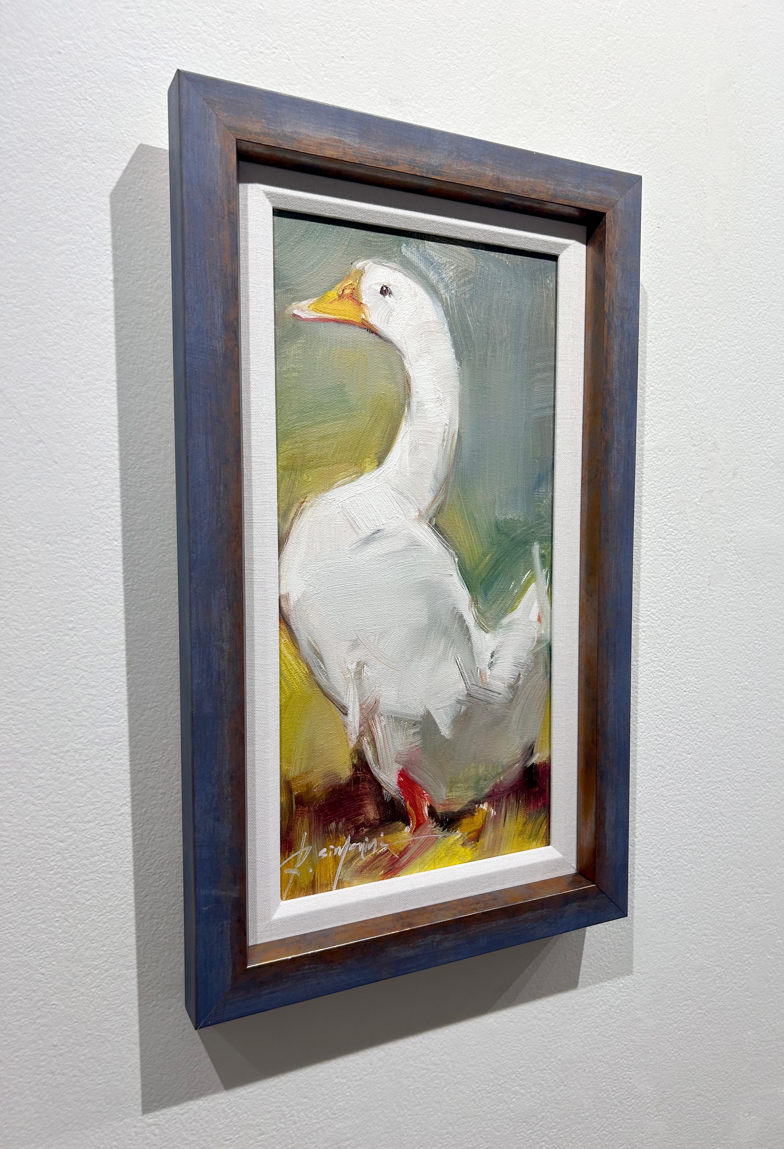Ray Simonini, Lucie, peinture d'animaux de ferme d'oie blanche, huile sur toile en vente 3
