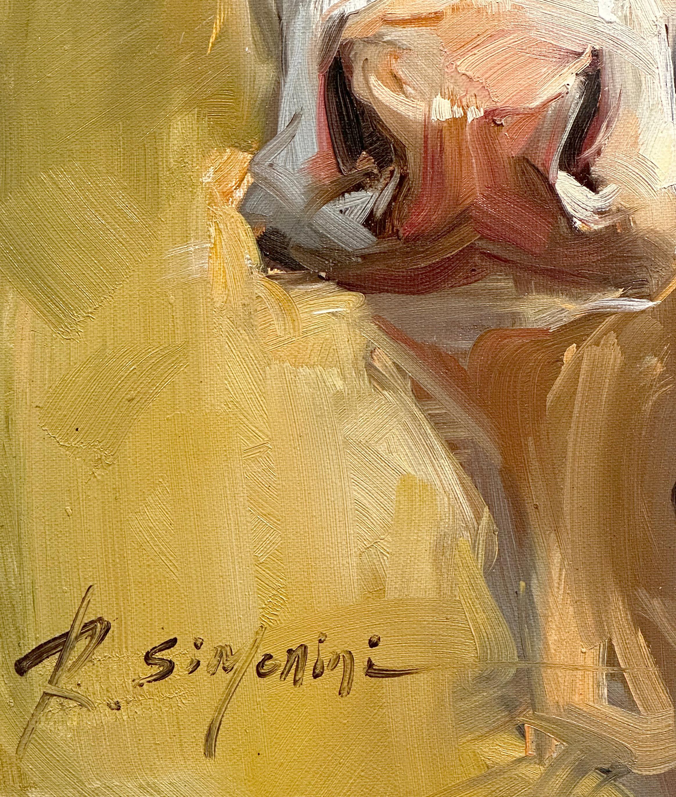 Ray Simonini, « Marine », peinture à l'huile impressionniste de portrait de vache Holstein 24x12 4