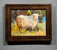 Ray Simonini, "Meryl" 12x16 Impressionist Sheep Farm Animal Oil Painting
