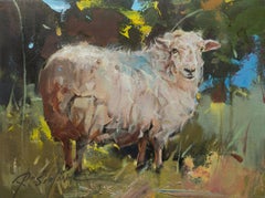 Ray Simonini, "Meryl" 12x16 Impressionniste Mouton Animal de Ferme Peinture à l'huile