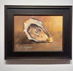 Ray Simonini, "Oyster of the World" 12x16 Oyster Shell Oil Painting on Canvas