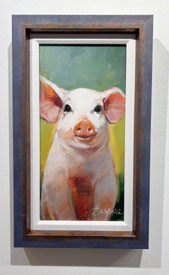 Ray Simonini, "Penny" 16x8 Impressionist Pig Farm Animal Oil Painting on Canvas