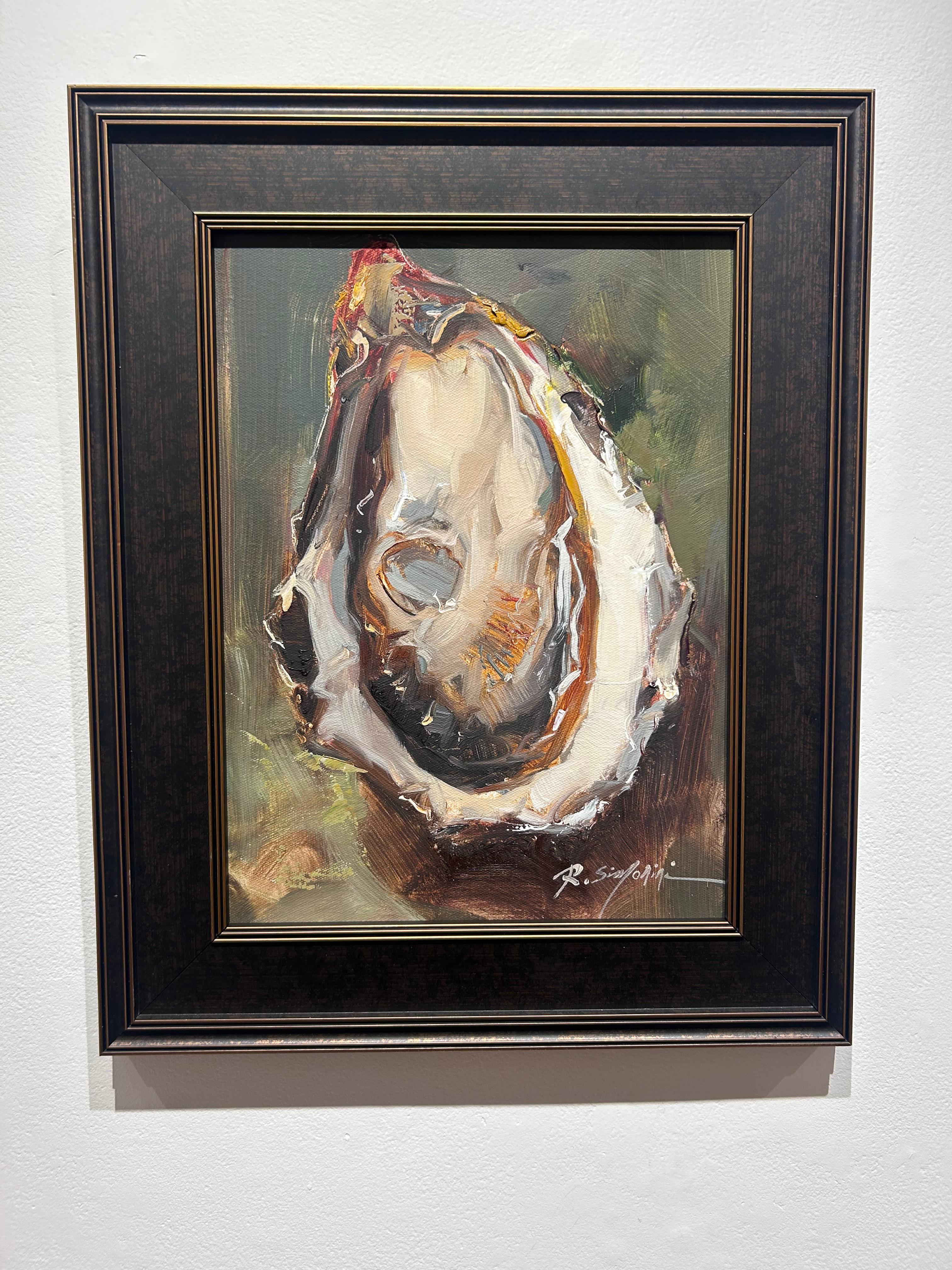 Ray Simonini, „Perfect Oyster“, impressionistisches Ölgemälde auf Leinwand, 16x12, Muschel 1