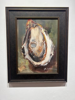 Ray Simonini, "Perfect Oyster" 16x12 Shell Impressionist Oil Painting on Canvas