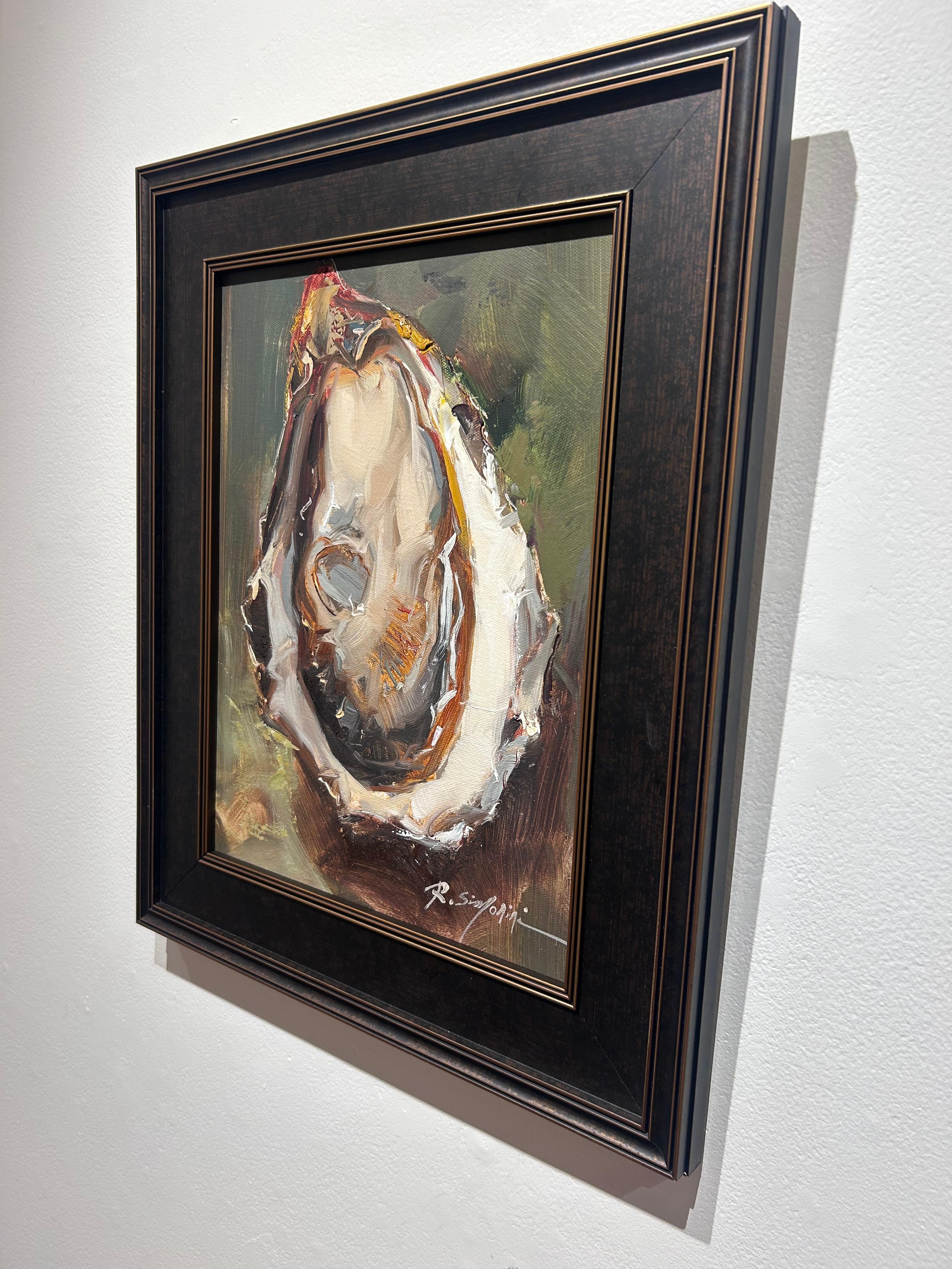 Ray Simonini, „Perfect Oyster“, impressionistisches Ölgemälde auf Leinwand, 16x12, Muschel 2