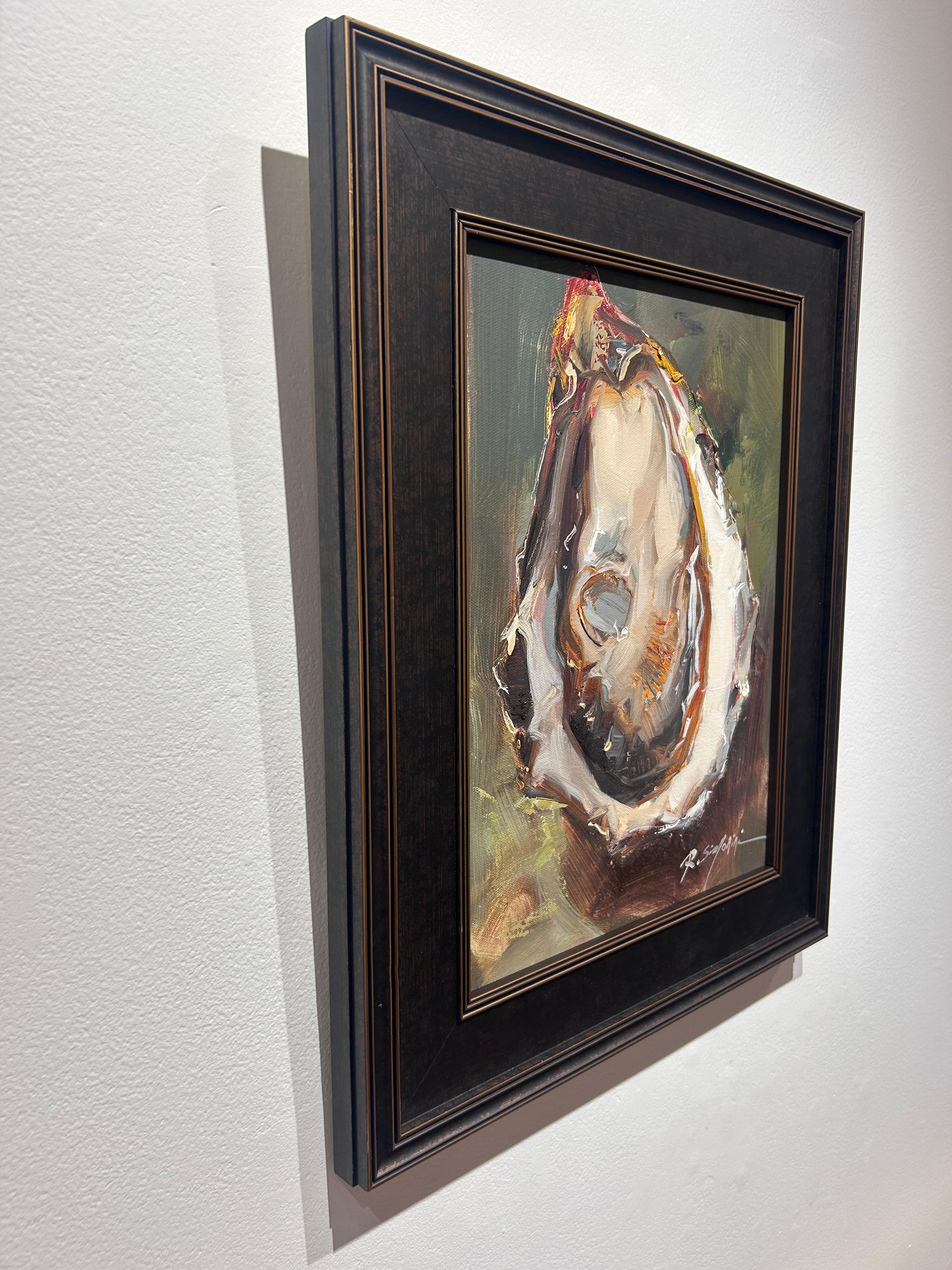 Ray Simonini, „Perfect Oyster“, impressionistisches Ölgemälde auf Leinwand, 16x12, Muschel 3