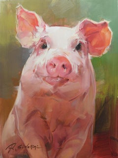Ray Simonini, "Petunia", 24x18 Impressionist Pig Farm Animal Oil Painting