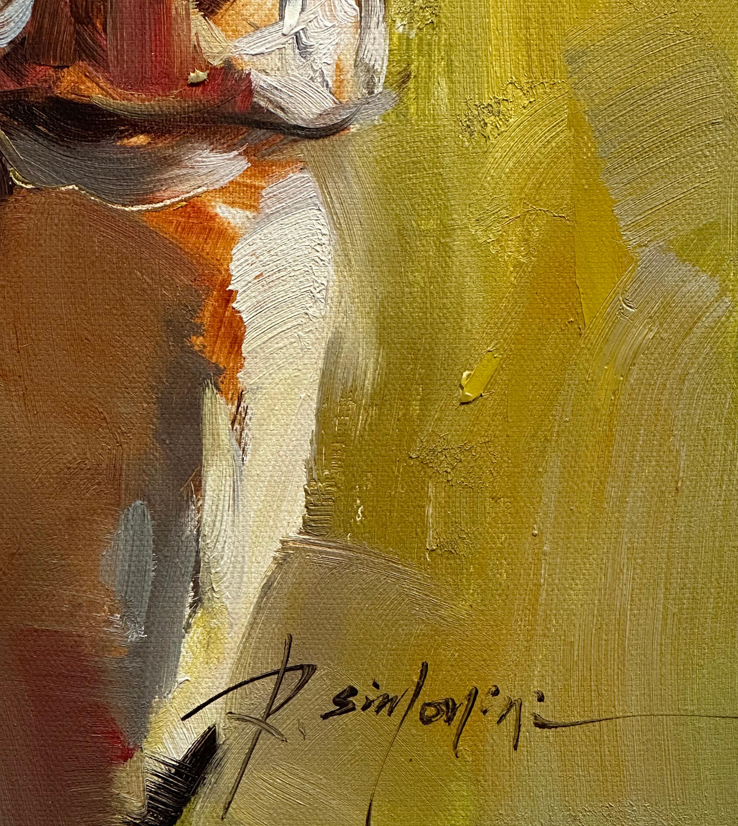 Ray Simonini, Sandy, portrait de vache impressionniste Holstein 24x12 en vente 4