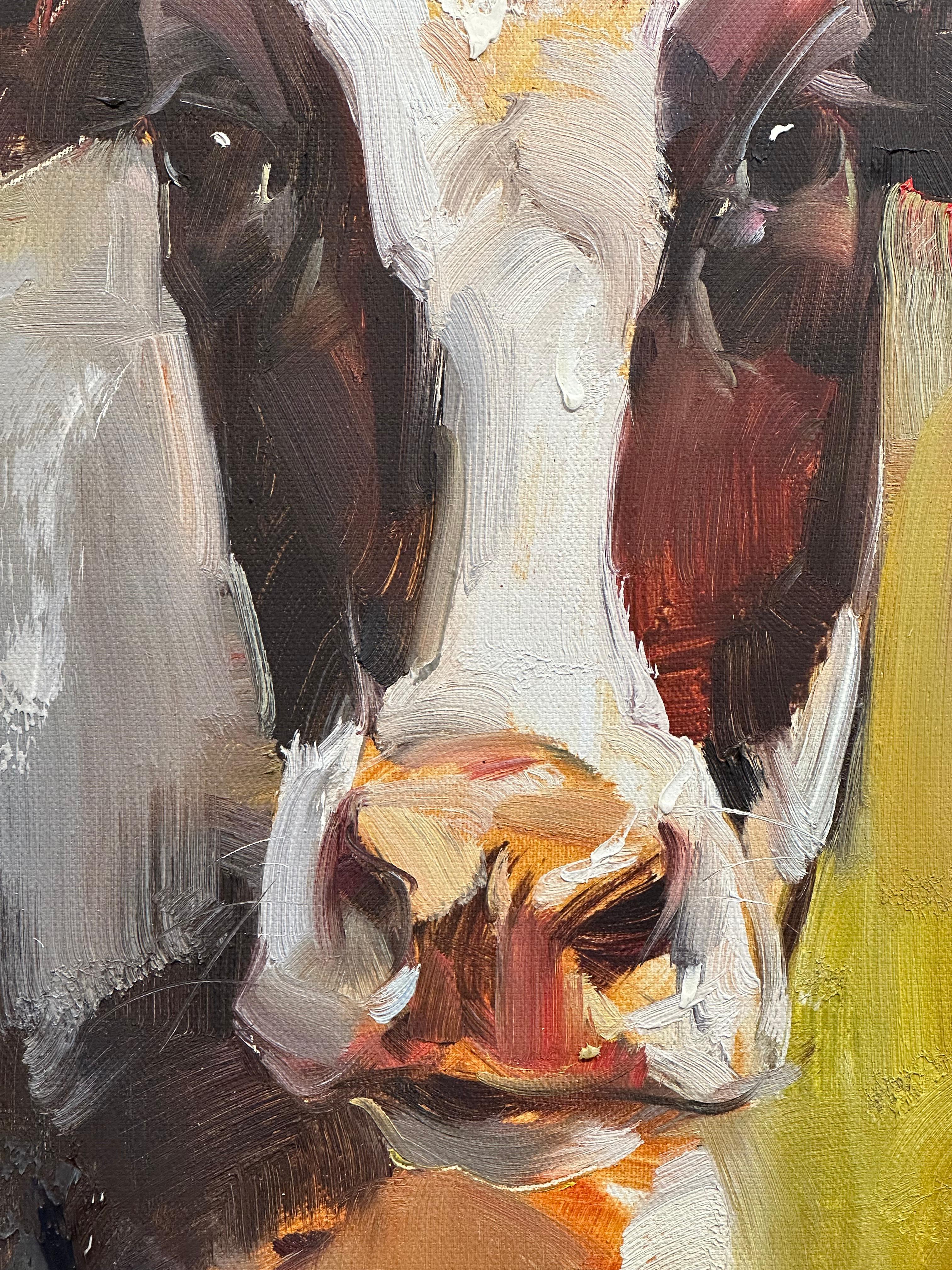 Ray Simonini, Sandy, portrait de vache impressionniste Holstein 24x12 en vente 5