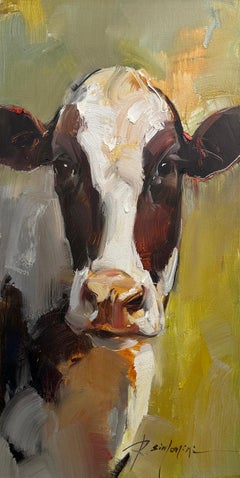 Ray Simonini, "Sandy" 24x12 Impressionist Holstein Cow Portrait Oil Painting