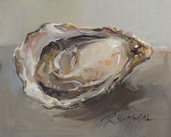 Ray Simonini "Tímida es la ostra" 8x10 Pintura al óleo impresionista de conchas sobre lienzo