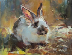 Ray Simonini, "Salice" 12x16 Ritratto di coniglio dipinto a olio su tela