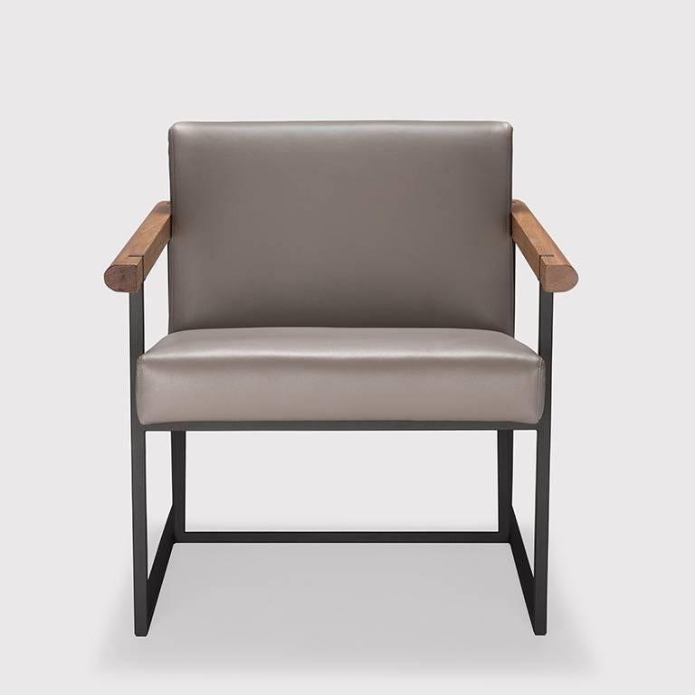 South African Ray Steel and Wood Frame Contemporary Armchair For Sale