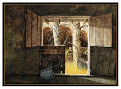 Ray Swanson Original Oil Painting On Board Signed Western Barn Landscape Artwork