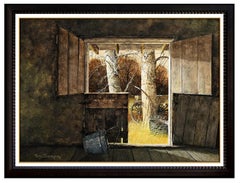 Vintage Ray Swanson Original Oil Painting On Board Signed Western Barn Landscape Artwork